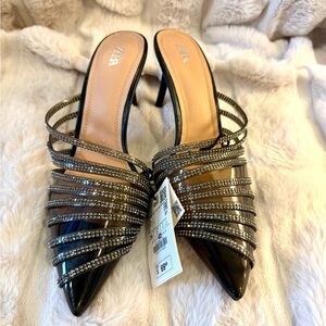 Zara Black Strappy Sparkly Women's Heels - 8
